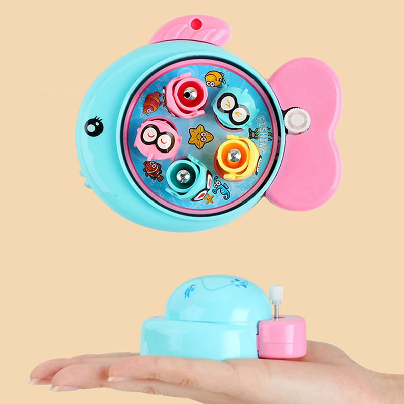 Portable Board Game Mini Fishing Toy Clock Work Power Realistic Fish Rod Interactive Toy For Kids Toddler Children Gift