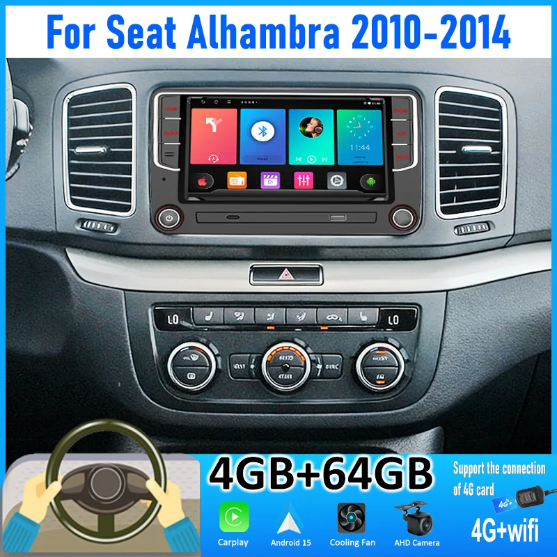 

7'' Car Radio 4+64GB For Seat Alhambra 2010-2014 WIFI Android 15 Support Wireless Apple Carplay Rear Camera Head Unit GPS