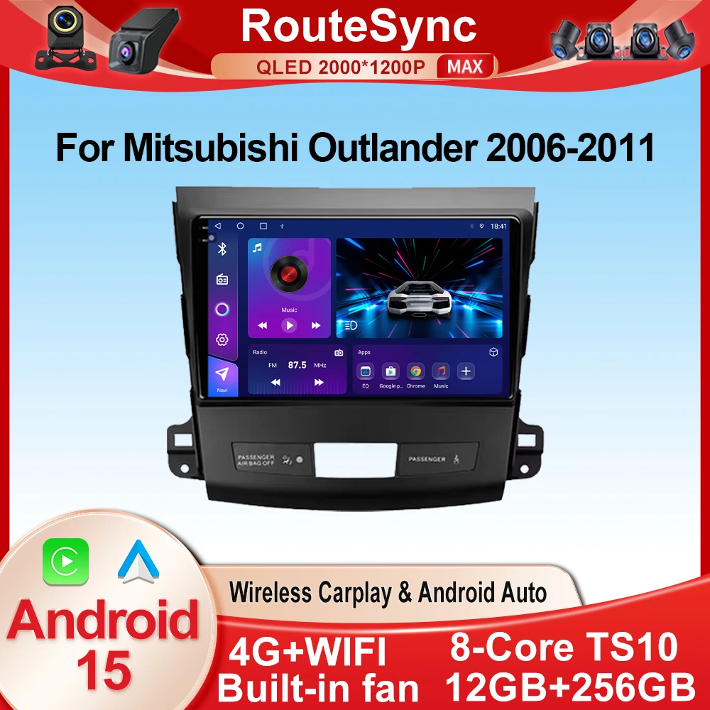Rádio do carro android 15 para mitsubishi outlander 2006-2011 peugeot 4007 citroen c-crosser carplay auto multimídia bt qled nenhum 2din