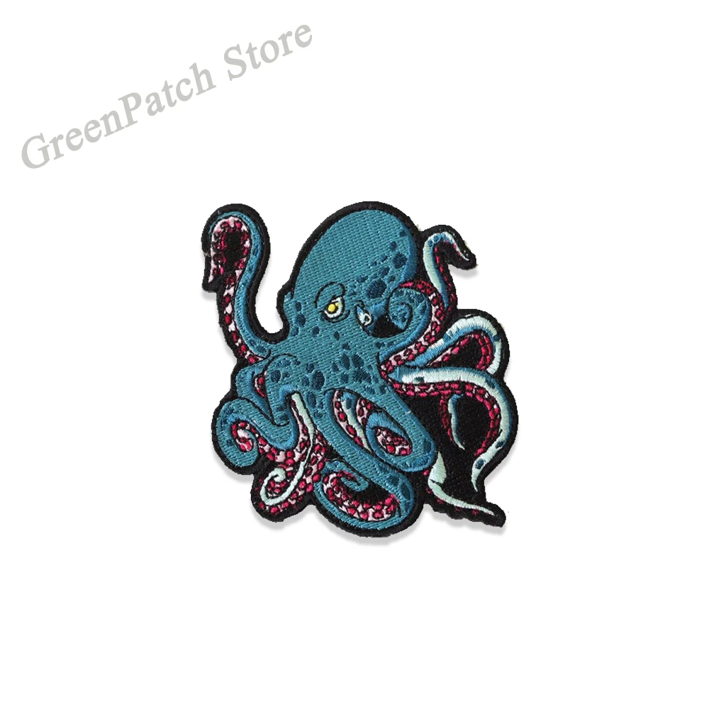 Octopus Patch Embroidered Badge Iron On Emblem for Clothes Jackets Jeans Garment Apparel Accessories Animal Cartoon Squid Patch