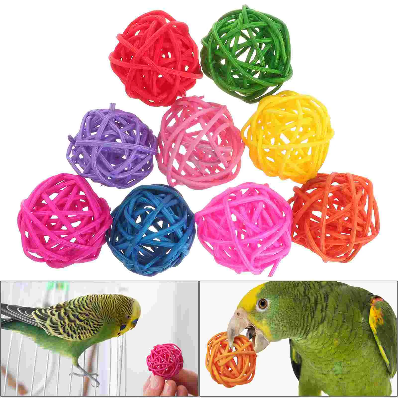 50 PCS Parrot Chewing Toy Fun Pet Toys Bird Ball Funny Plaything Grass and Vines Biting Rattan