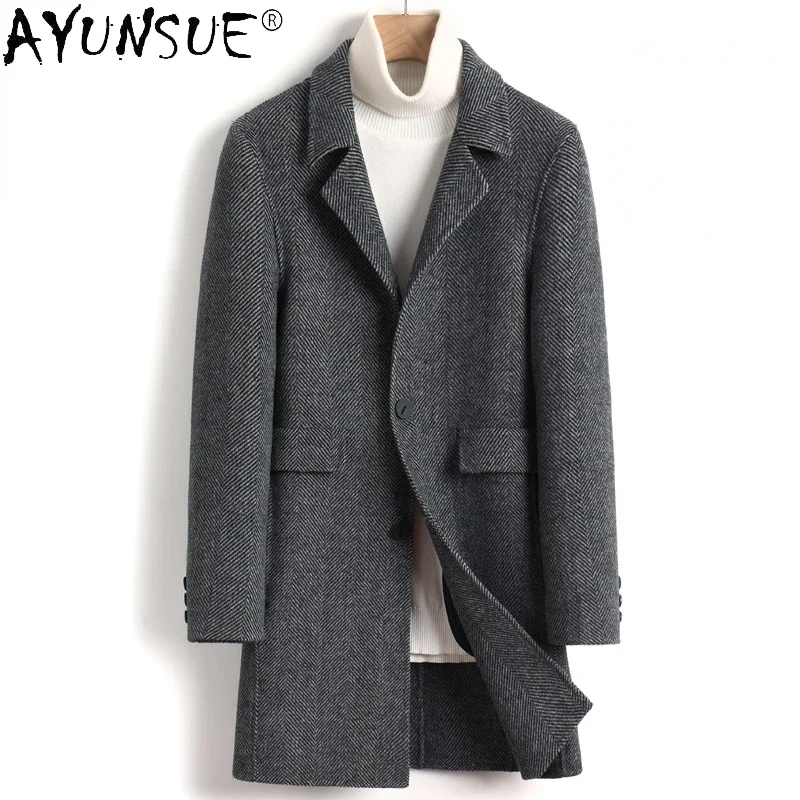 

Woolen Coat Men's Medium Fall Winter Slim Herringbone Double-sided Wool Jacket Thickened Non-cashmere Outwear Chaqueta Hombre FC