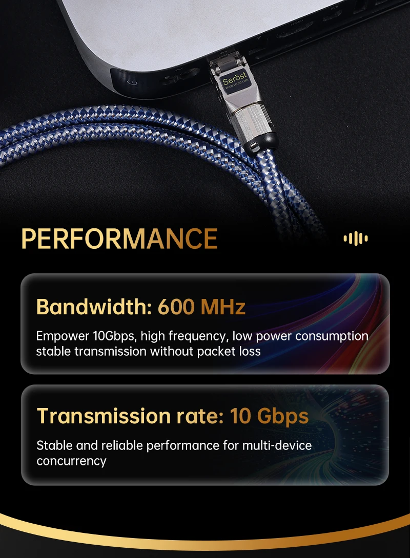 Serost Hifi Audio LAN-Kabel 99,9999% OFC-Kupfer Cat7 Ethernet-Kabel, RJ45 Netzwerkkabel Optimiert für Audio-Streaming & NAS – Detail 2