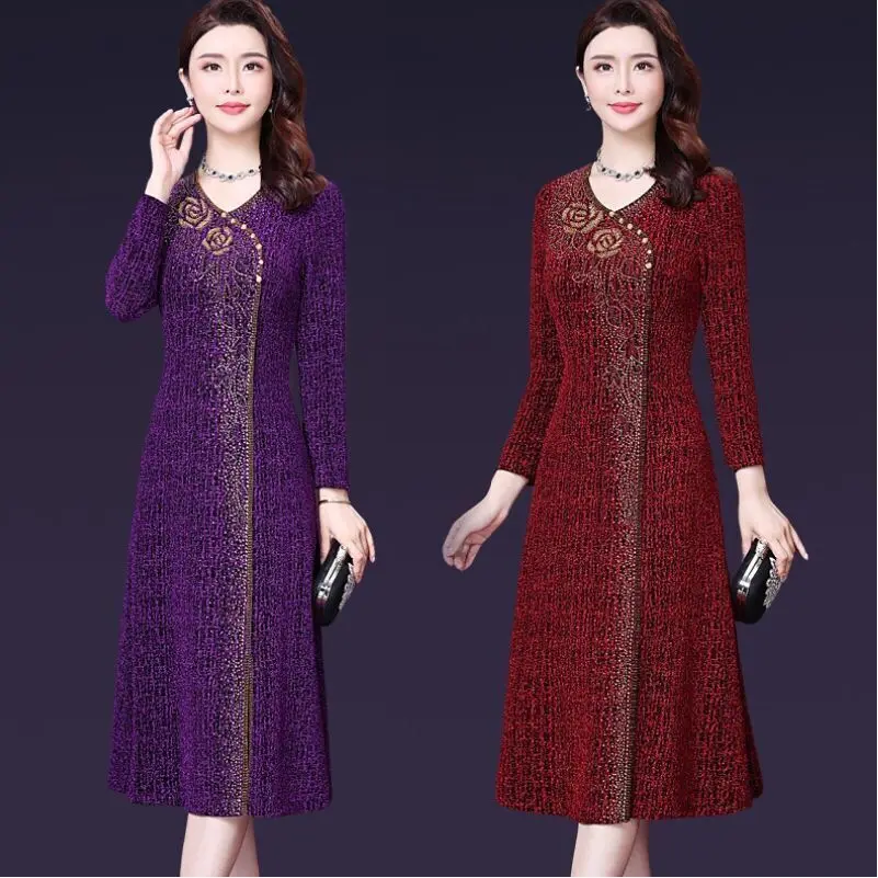 Spring Autumn New Wedding Dresses 5XL 2022 Women Noble Cheongsam Dress Middle Aged Mother Beading Dresses Vestido W2664