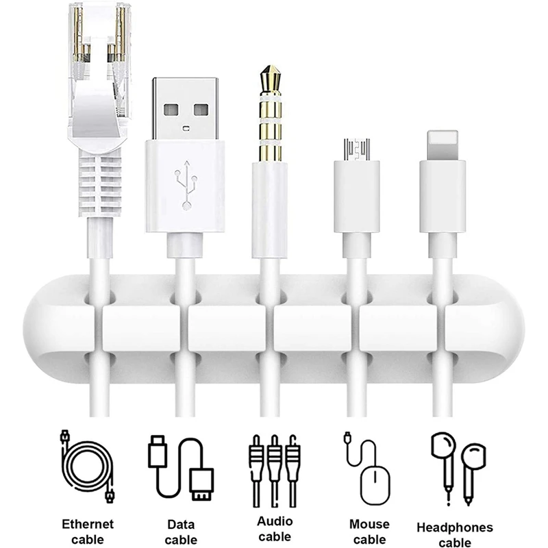 Promotion! White Cable Clips, Cord Organizer Cable Management, 4 Packs Cord Holder For Desk Home And Office (5, 3 Slots)