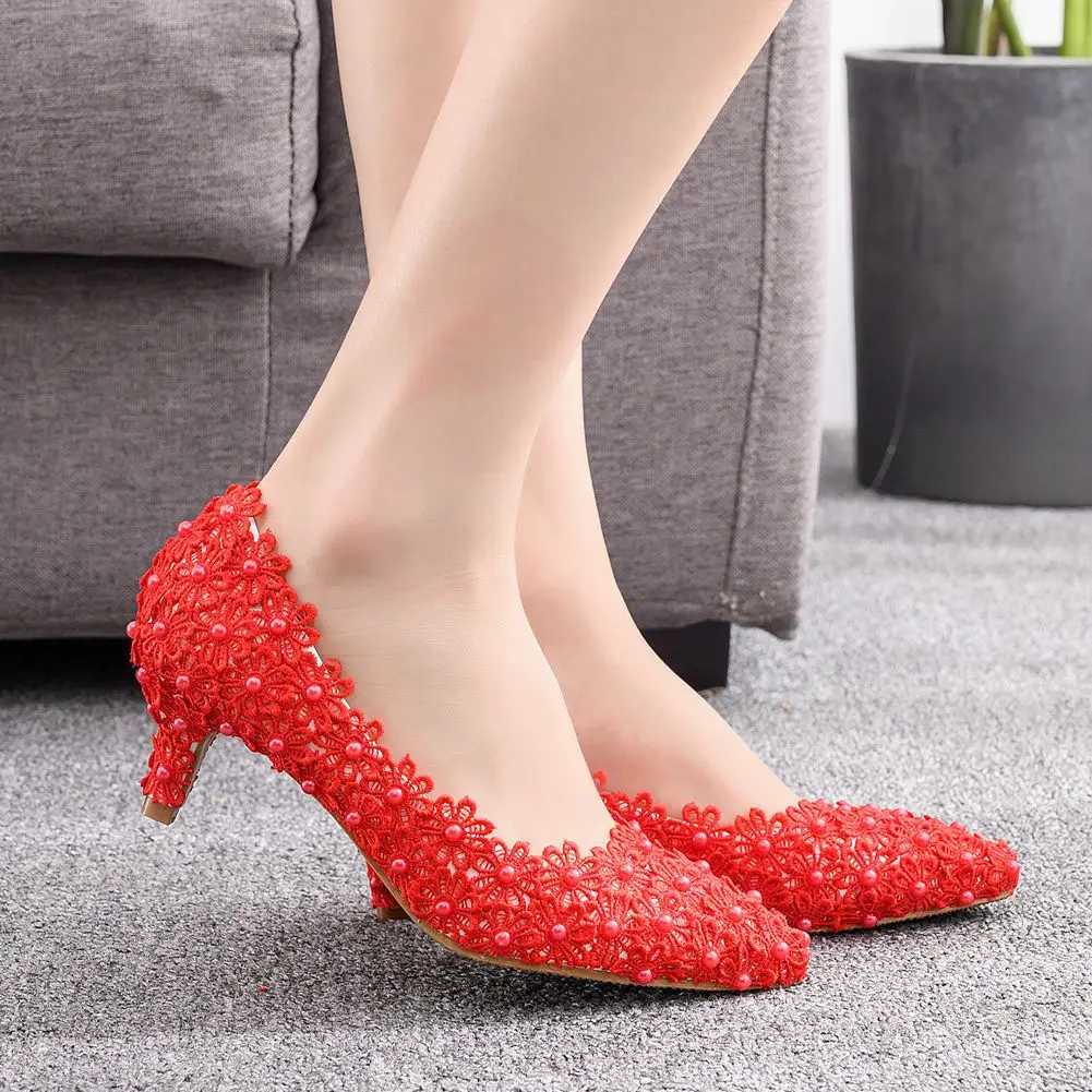 

Sexy Lace pointed toe wedding shoes Crystal Pink White Lace Wedding Shoes Heel Shoes White Lace Pumps Princess Birthday Heels