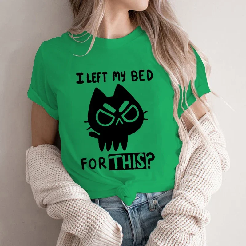 I Left My Bed for This Funny Cat Women T-shirts Harajuku T Shirt Girl Y2K 90s Kawaii Graphic Tees Unisex Cartoon Tshirt Clothes