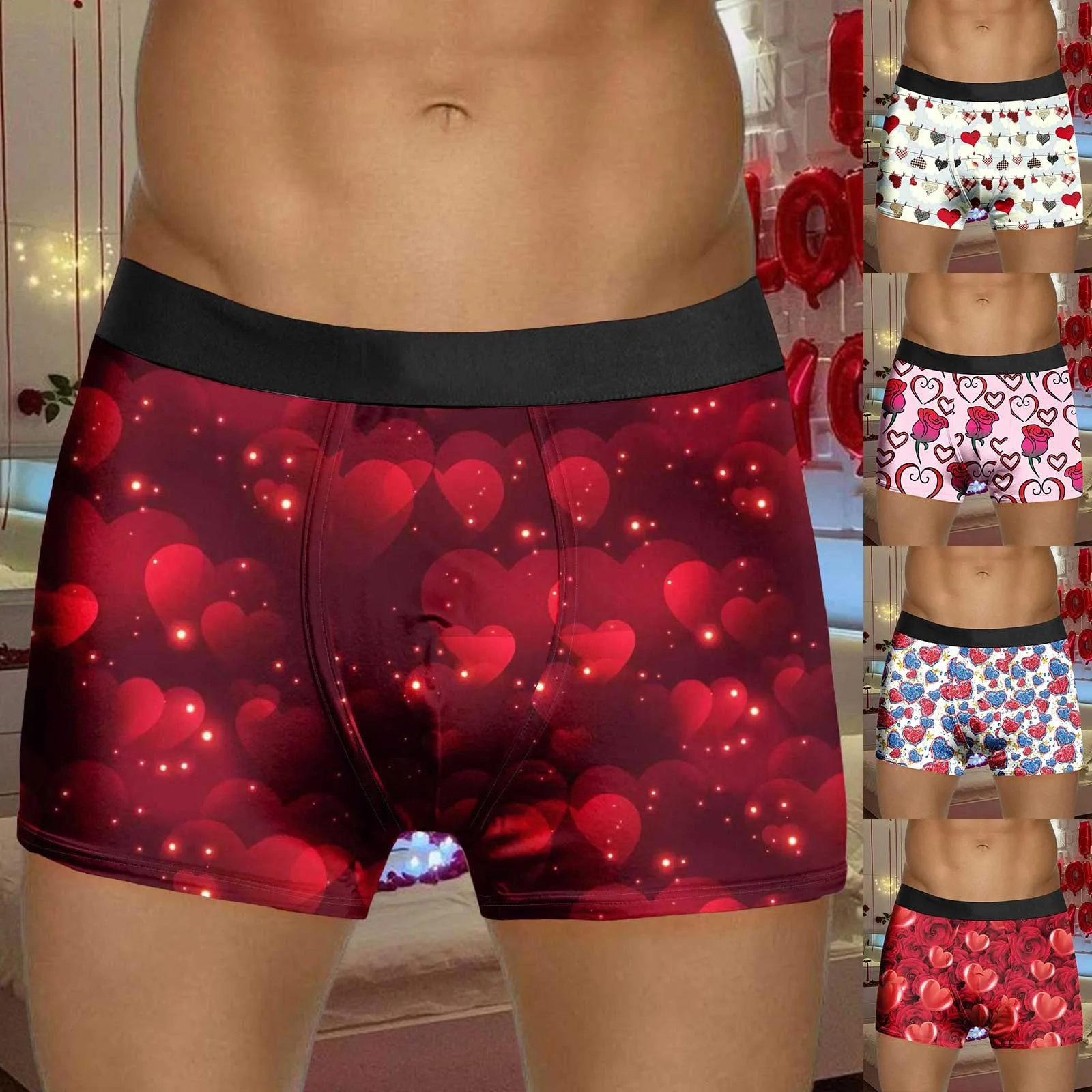 Valentine's Day Funny Print Boxer Mens Sexy U Ship Pouch Bulge Elastic Underwear Exotic Sensual Underpants Men's Boxers Shorts