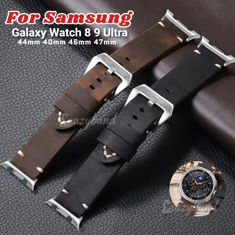 Genuine Cowhide Strap for Samsung Galaxy Ultra 2025 47mm Replace Men's Band Leather for Galaxy Watch 9 8 44mm 40mm Classic Wrist