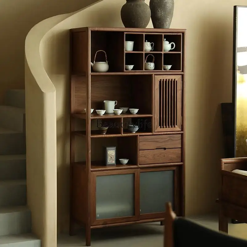 

North American black walnut dining side cabinet, solid wood new national style, storage against the wall, display cabinet