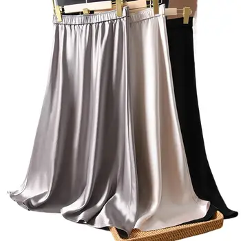 מבריק חומצה אצטית סאטן חצאית נשים של 2023 אביב סתיו חדש אמצע אורך אלגנטי בוגר סדרת ירד Slim אונליין חצאית 6XL