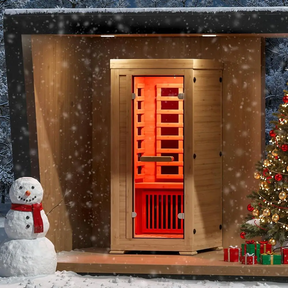 

Inrared Wood Sauna 5.4t 1 Person, Luxury ull Spectrum ar Inrared Sauna eatures Low EM 1240w 7-Light & Music Speakers, Ca