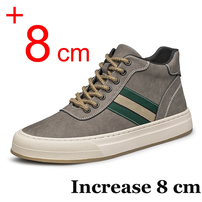 Men Boots Elevator Shoes Genuine Leather High-top Casual Fashion Lift Sneaker Boots 6cm 8cm Insole Height Increased Shoes Taller