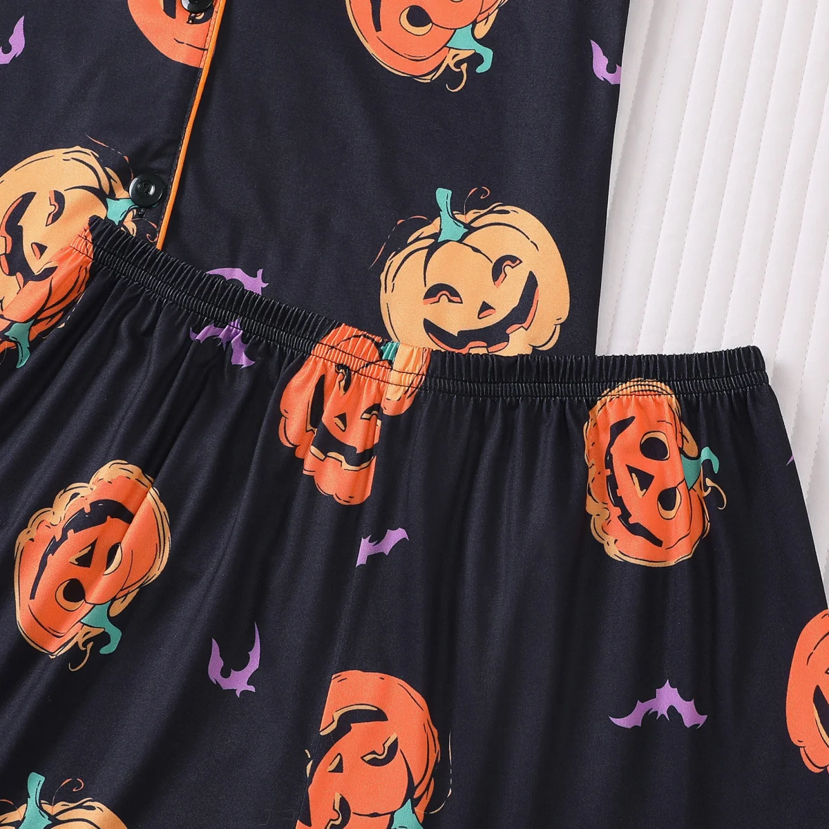 Piżama na Halloween z nadrukiem dyni, z klapami, krótkim rękawem, szortami, zestaw odzieży domowej, ubrania do noszenia w domu.