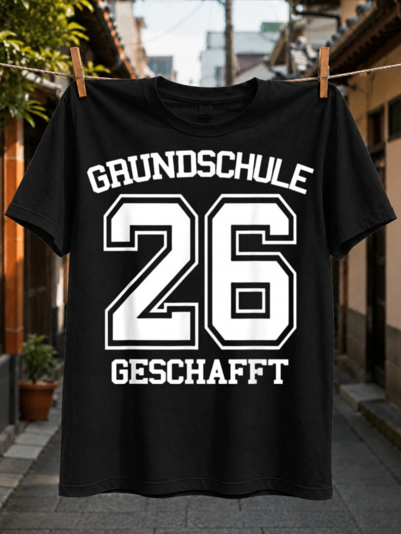 Grundschule 26 Geschafft Varsity Tee large number 26 and clean German schoolcompletion words bold  Unisex All T-Shirt