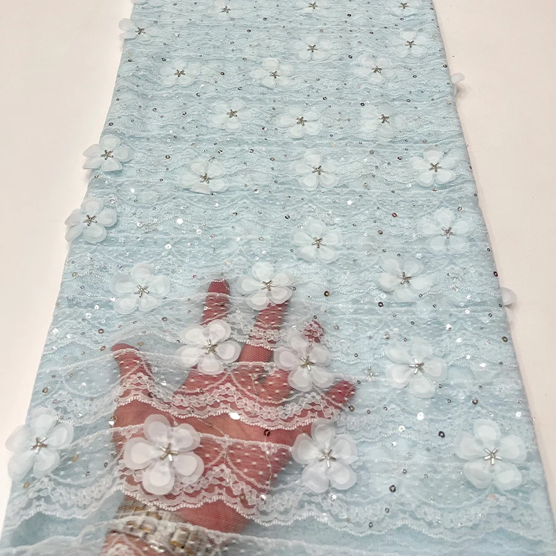 Роскошная французская кружевная сетчатая ткань, изысканные африканские трехмерные цветы, нигерийская кружевная ткань с вышивкой бисером и блестками