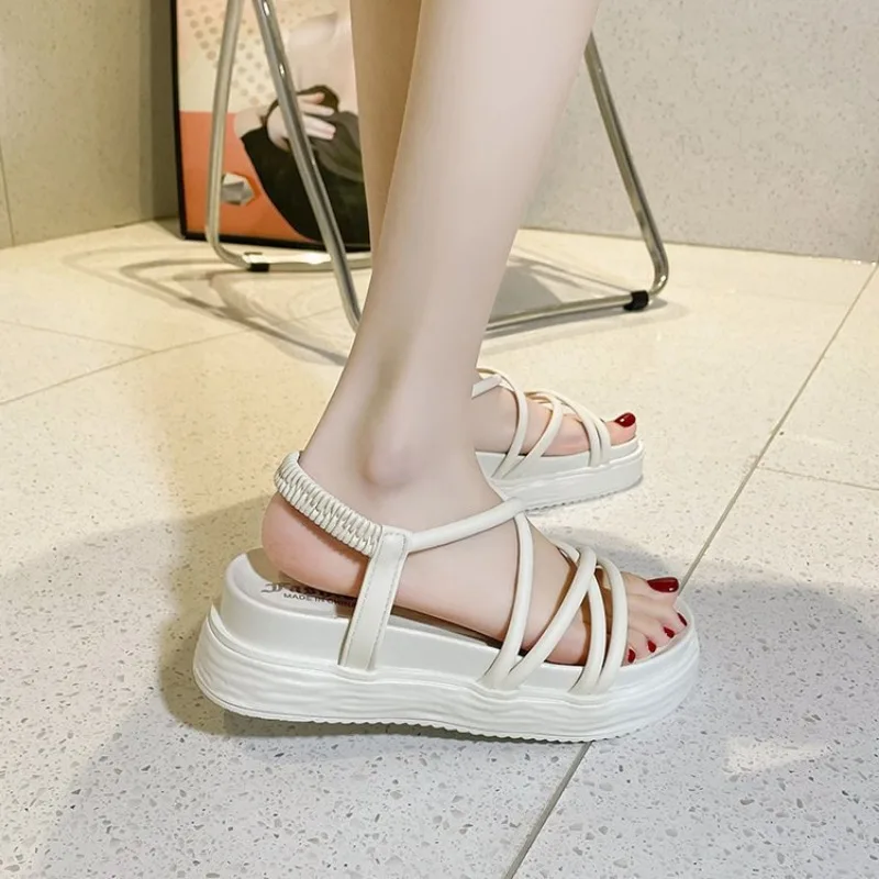 Sandals Women 2024Gladiator Flat Heels Sandales Summer Shoes Ankle Strap Platform Casual Sandalias Mujer Chaussure Femme Zapatos