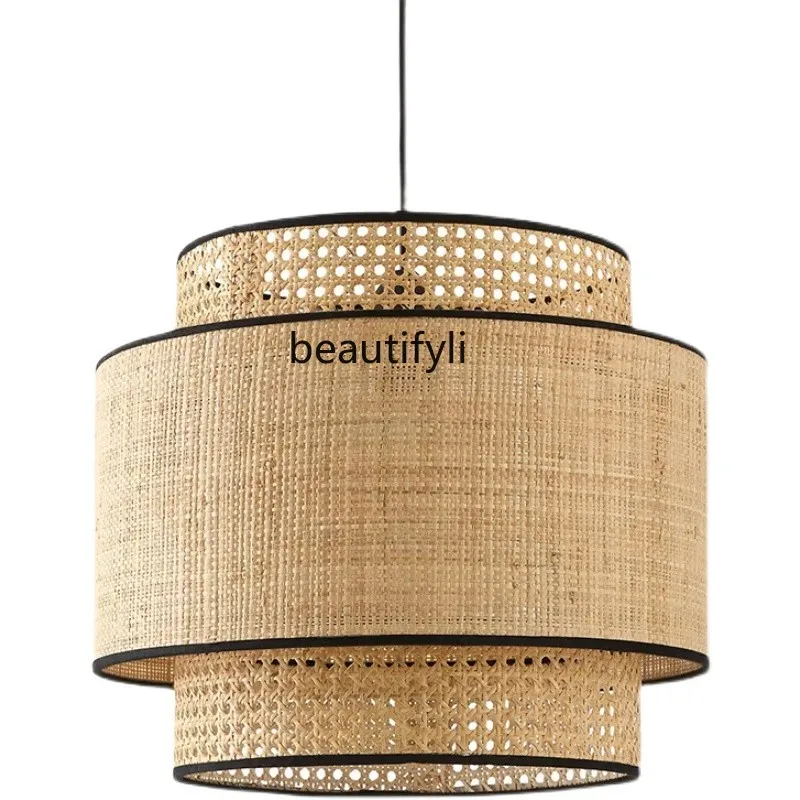 Japanese Rattan Bamboo Handmade Chandelier Nordic Minimalist Bedroom Dining Room Living Room Study Homestay Hotel Lamps