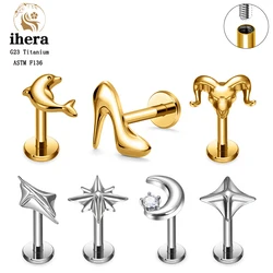 G23 Titanium Moon High Heels Dolphin Labret Lip Ring 16G Ear Studs Tragus Cartilage Helix Daith Earrings Body Piercing Jewelry