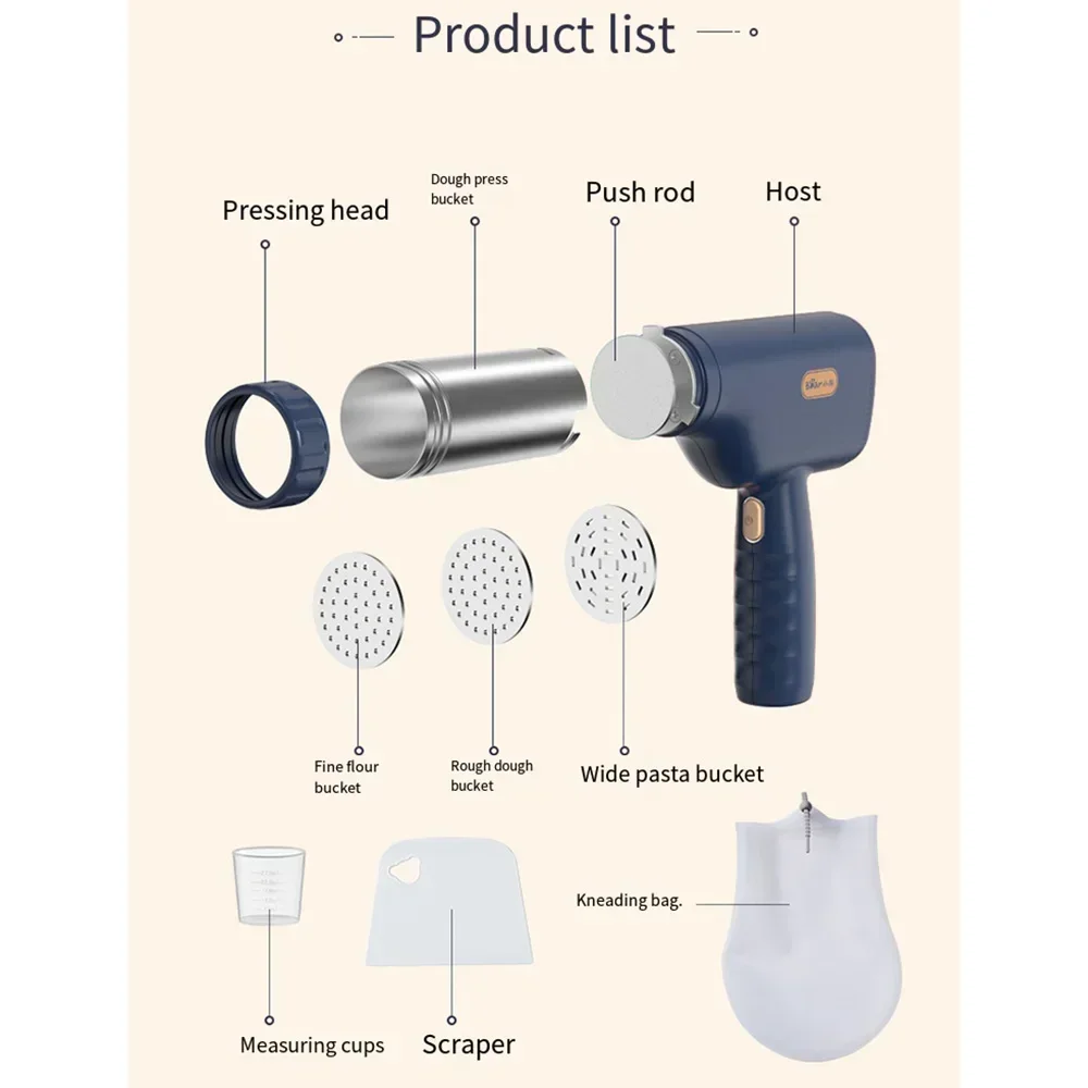 Portable Electric Travel Kitchen Easy To Clean Noodle Machine, Rechargeable Electric Multifunctional Handheld Noodle Press Gun