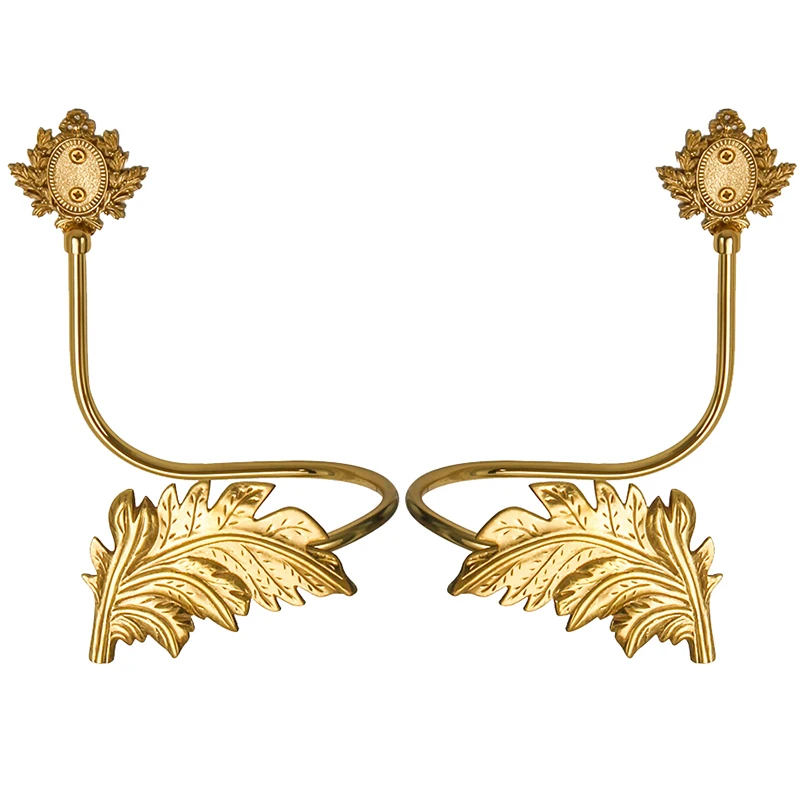 High-end Luxury 1Pair Solid Brass French Leaf Design Drapery Holdback Curtain Wall Tie Back Hooks Home Decorative Hardware