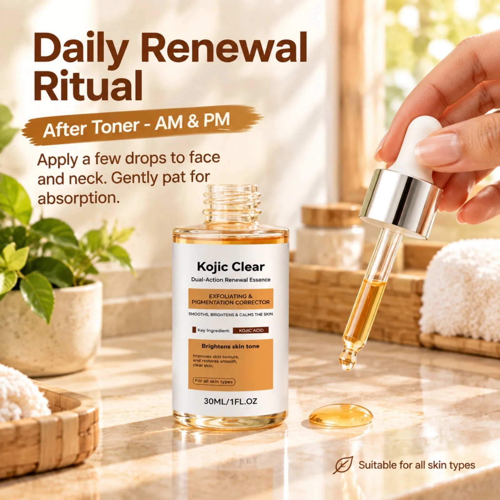 Kojic Acid Serum Brightening Pigmentation Corrector Exfoliating Dual Action Renewal Essence Refine Texture for All Skin Types