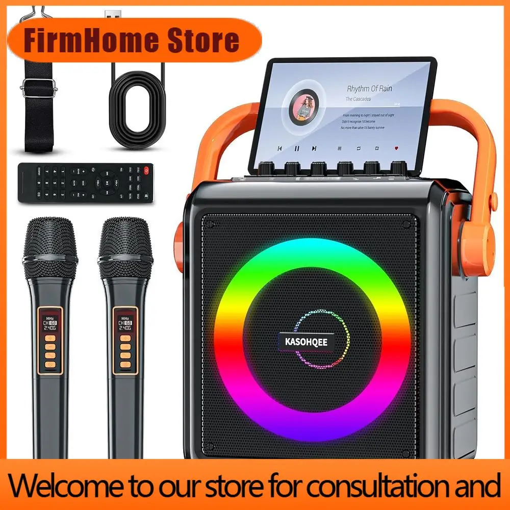 FirmHome StorePortable 8000mAh Bluetooth Speaker With 2 Wireless Microphones For Adults & Kids, LED Lights, Supports TF Card, AU