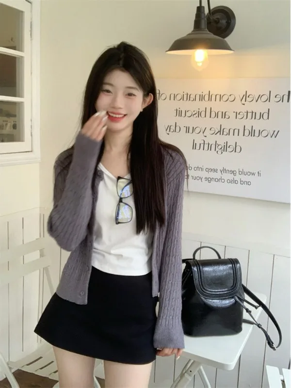 

Осенне-зимний новый укороченный вязаный кардиган для женщин: универсальный, стройнящий, высококачественный, в уникальном корейском стиле