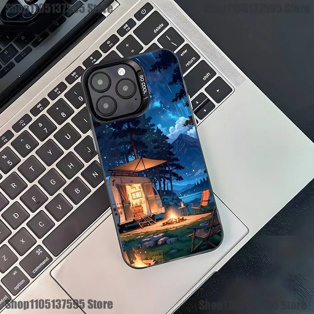 Custodia per telefono da campeggio all'aperto per iPhone 17,16,15,14,13,12,11,Pro,XS,Max,Plus,Mini,SE4,E Cover antiurto nera opaca