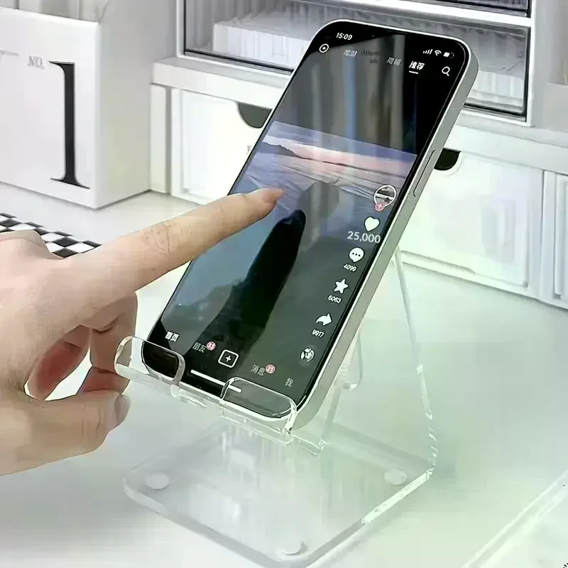 

Clear Acrylic Mobile Phone Bracket Transparent Minimalist Phone Holder Desktop Bracket Lazy Tablet Stand