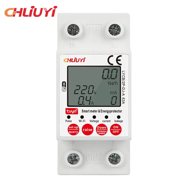 Tuya WiFi Smart Meter 63A Adjustable Over Under Voltage Protector Circuit Breaker Automatic Reclosing Relay Leakage protection