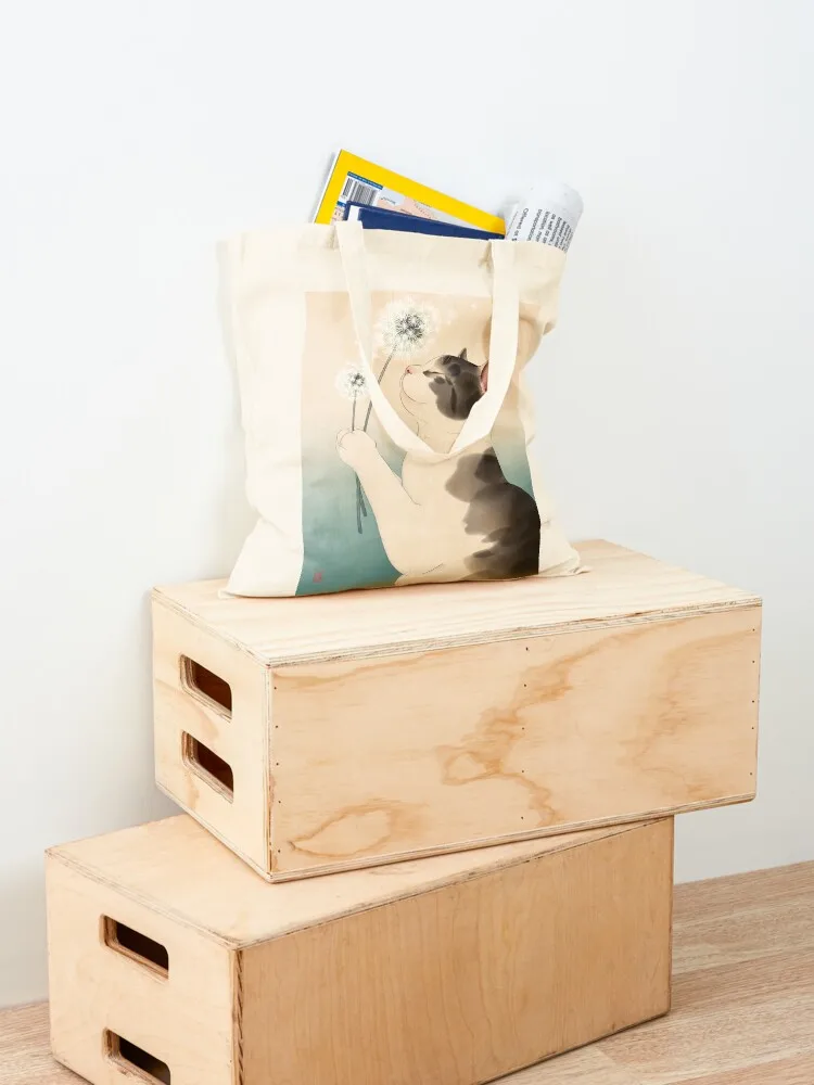 Cat Making Wish with Dandelions Tote Bag canvas tote Beach bag Big bag women Shopper