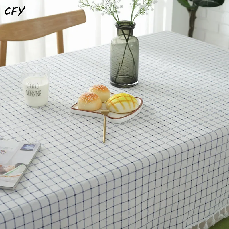 

Cotton Linen Thick with White Background and Blue Thread Rectangular Table Cloth Kitchen Table Map Towel Tablecloth Decoration