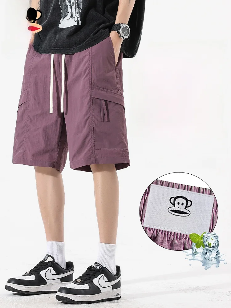 

PaulFrank American Workwear ort Pants Loose Straight Leg Lightweight Qui Dry Casual Five-Quarter Length for Men Summer