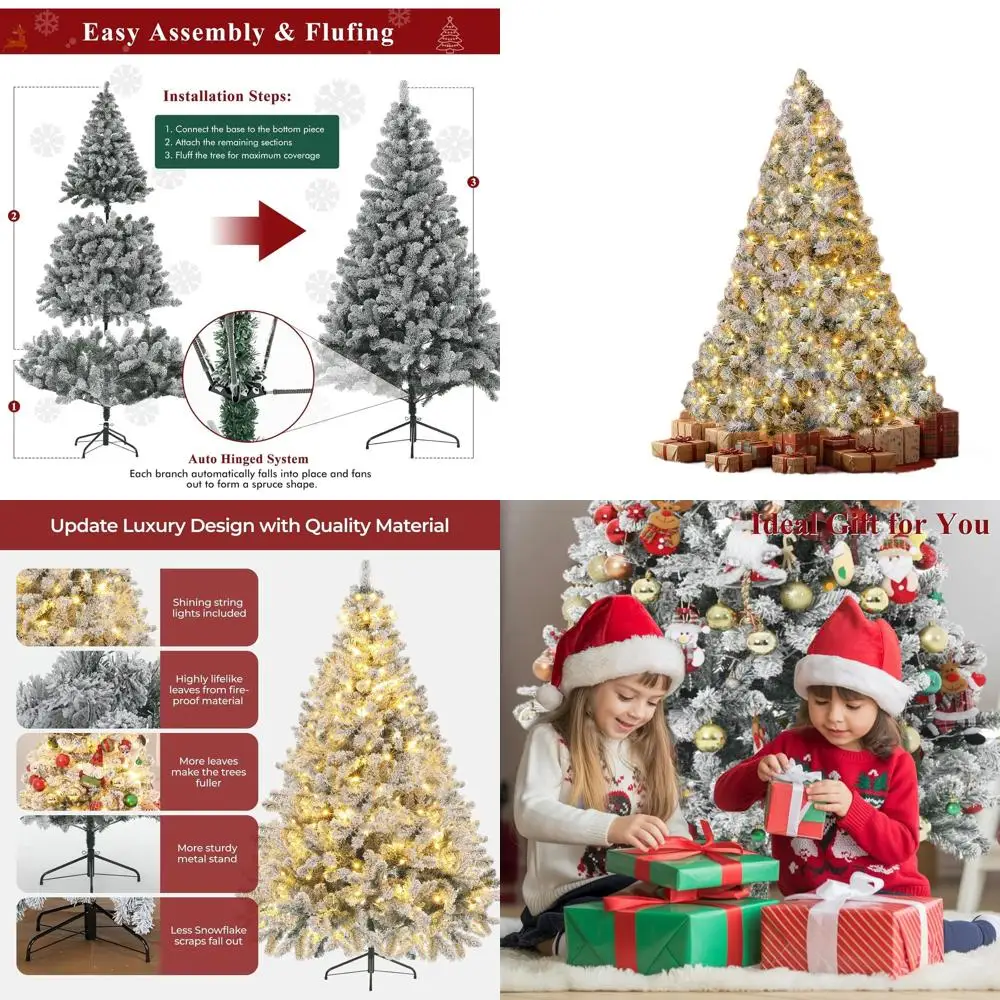 

6 футов/1,8 м предварительно освещенная снежная искусственная рождественская елка с шарнирным дизайном и складной подставкой для домашнего декора