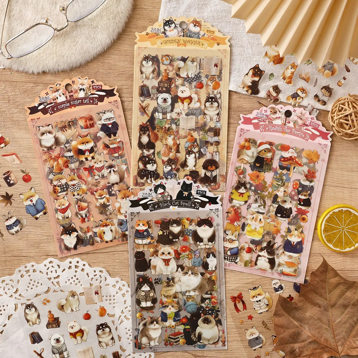 

Mr.Paper Cartoon Animal Stickers 4 sheets/pack Cute Plush Dog Cat PET Stickers Home Handbooks DIY Decoration Gifts for Friends