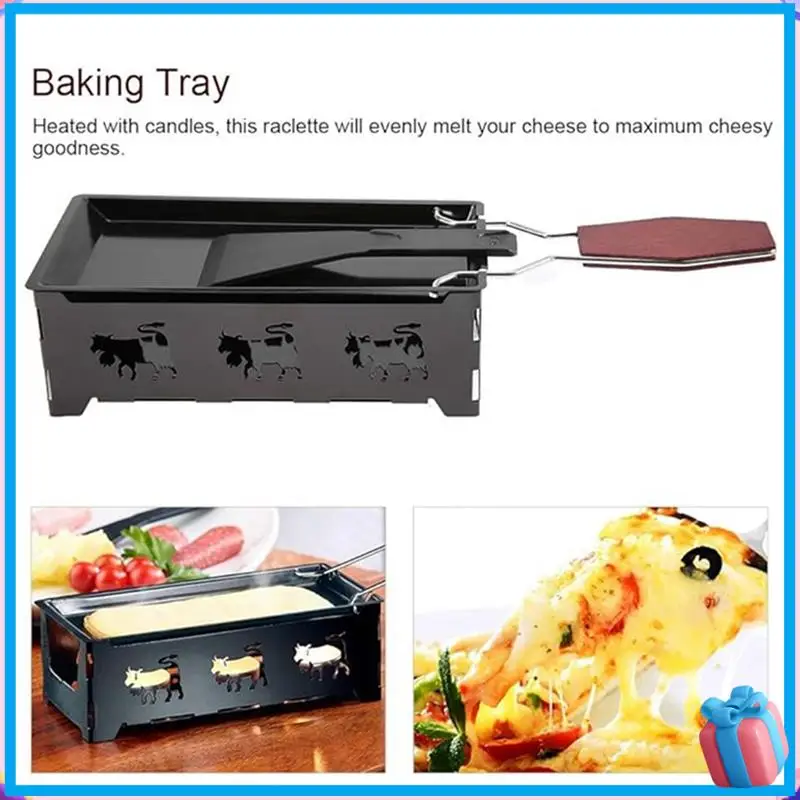 Rabatt Tragbares Cheese-Raclette Antihaft-Backblech-Herd-Set, Grillwerkzeug für die Küche zu Hause mit Holzgriff, Käseofen