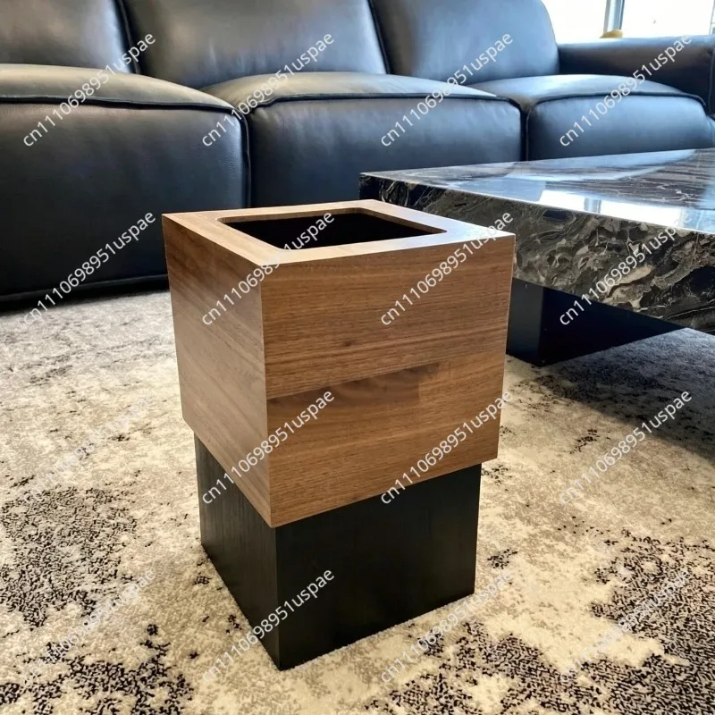 Light luxury wooden trash can household living room bedroom hotel covered garbage bin creative aesthetic home waste container