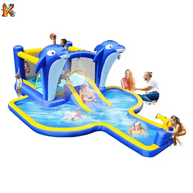رائجة البيع منزلق مائي قابل للنفخ مع حمام سباحة للعب المائي للأطفال والأنشطة الخارجية واللعبة #6