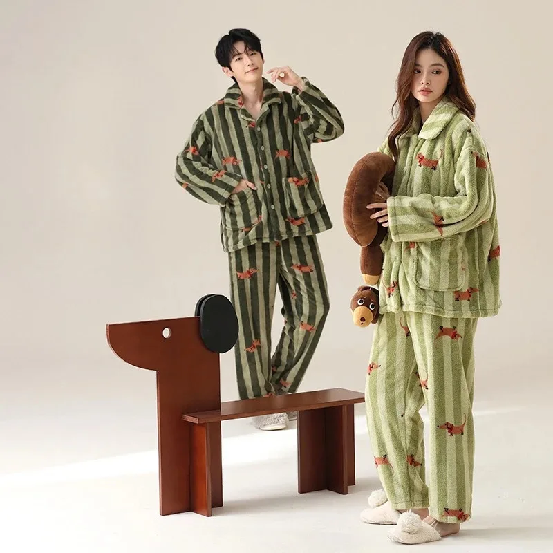 

Cute Dachshund Dog Pajamas Lapel Top and Pants Set Loungewear Long Sleeve Sleepwear Winter Homewear for Adult Keep Warm lf[5