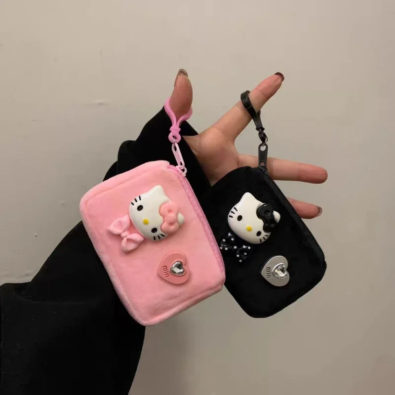 

Hello Kitty Cartoon Black Skin Coin Purse Anime Portable Card Bag Cute Creative Mini Doll Storage Bag Pendant Decorate Girl Gift