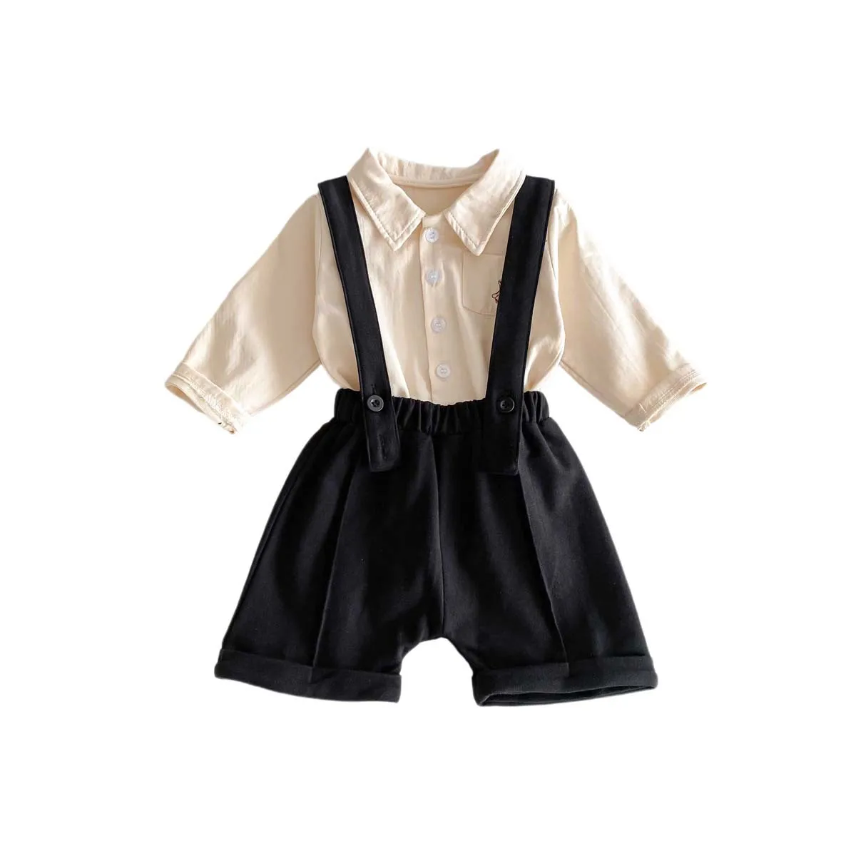 2024 Spring New in Kids Baby Boys Cute Clothes Infant Turn-down Collar Top Shirts+plaid Overalls Shorts Toddler Clothing 3M-3Y