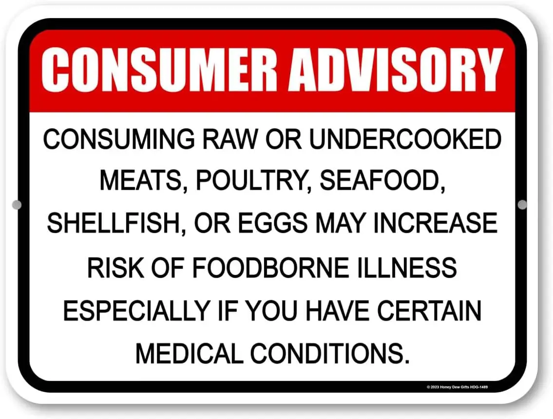 Honey Dew Gifts, Consumer Consuming or Undercooked Meat May Increase Risk of Foodborne Illness, 9 inch by 12 inch, Made in USA,