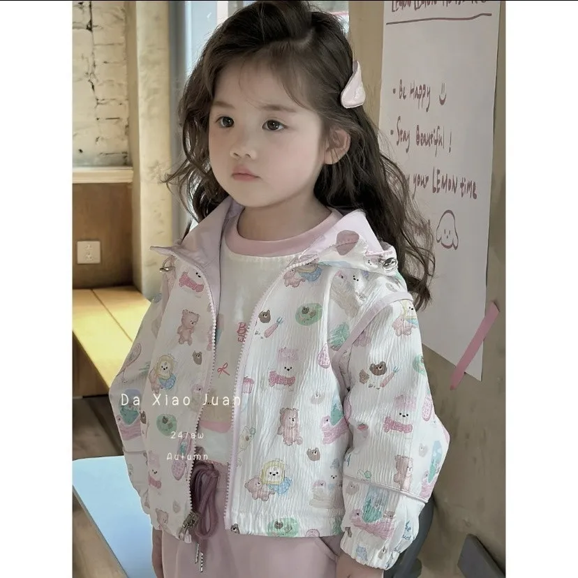 

Spring and Autumn Baby Girls Wear Two Sided Coat New Korean Version Children's Hooded Jacket Outer