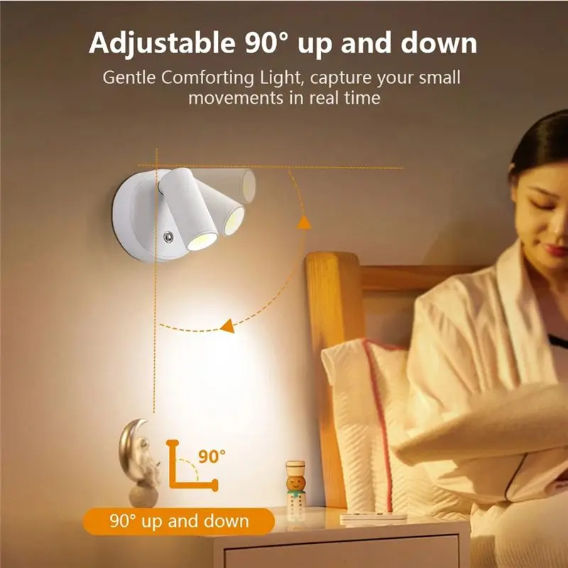 AA94-Wall Light LED Spotlight Magnetic Type-C Rechargeable No Wiring No Punch Drill Reading Light For Bedroom Bedside