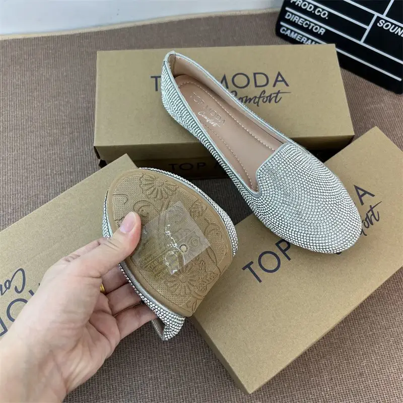 Rhinestone Shiny Loafers Shoes for Women Casual Streetwear Silver Flats Shoes Luxury Diamond Soft Black Ladies Shoes on Offer