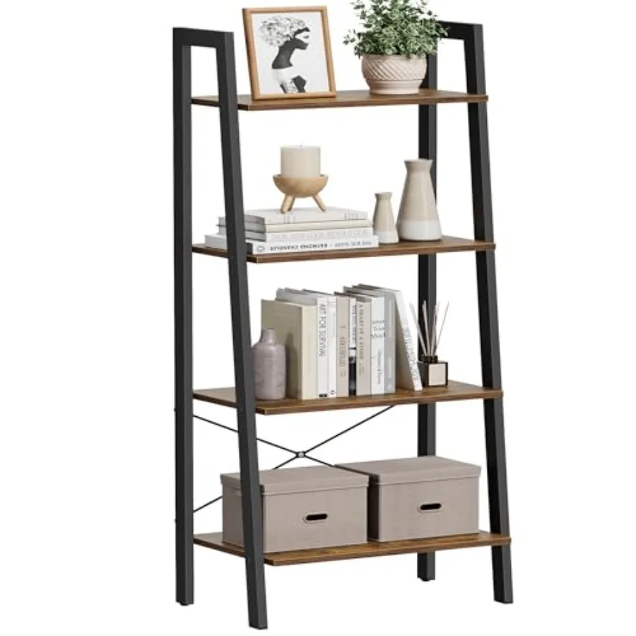 

BARNET Collection - Ladder Shelf, Bookshelf, Storage Rack, Modern Bookcase for Living Room Home Office Kitchen, Steel Frame, 4-