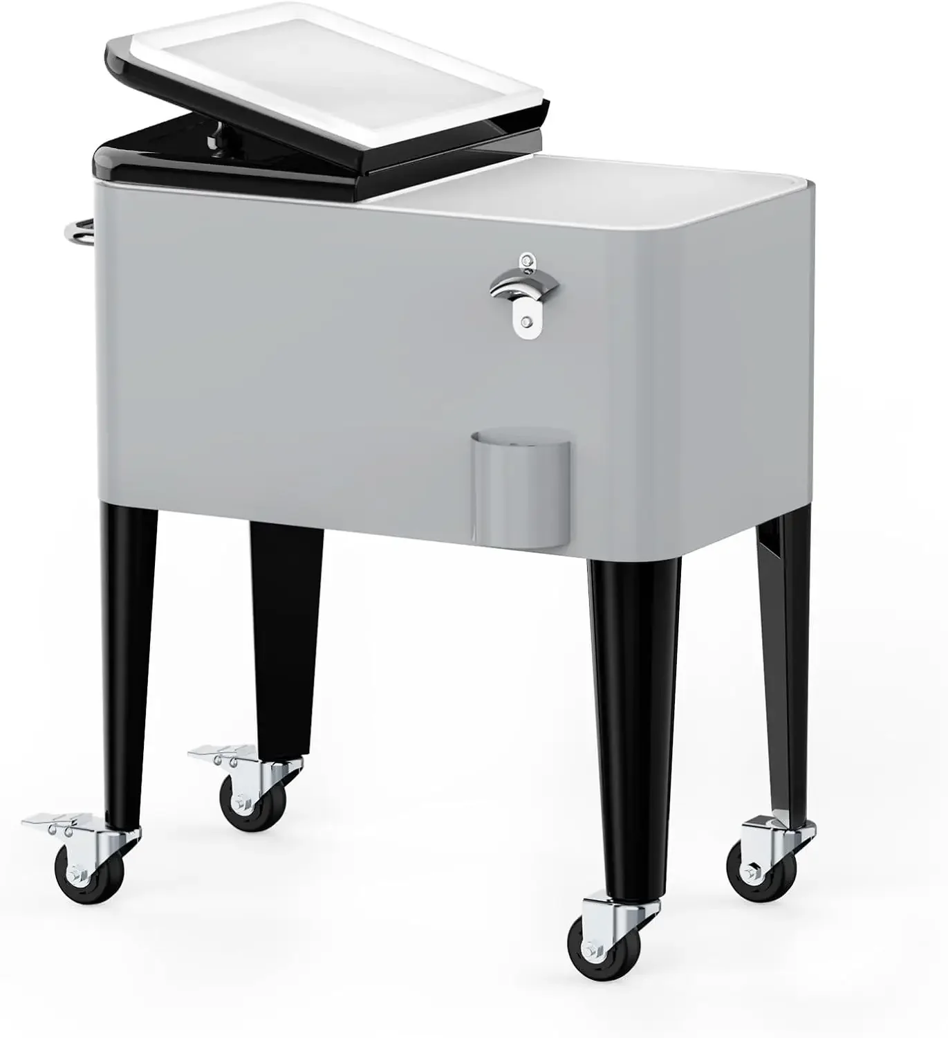 Ice Chest with Wheels, 60 Quart Portable Rolling Cooler with Bottle Opener & Cap Collector & Bottom Storage Tray for Patio