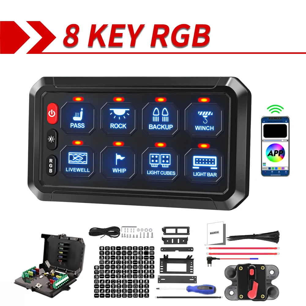 COLIGHT 12 Gang APP Schakelpaneel voor voor Alle Voertuigen 12 V 24 V Automatische Dimbare Touch Control Box Schakelpaneel voor Off Road Auto