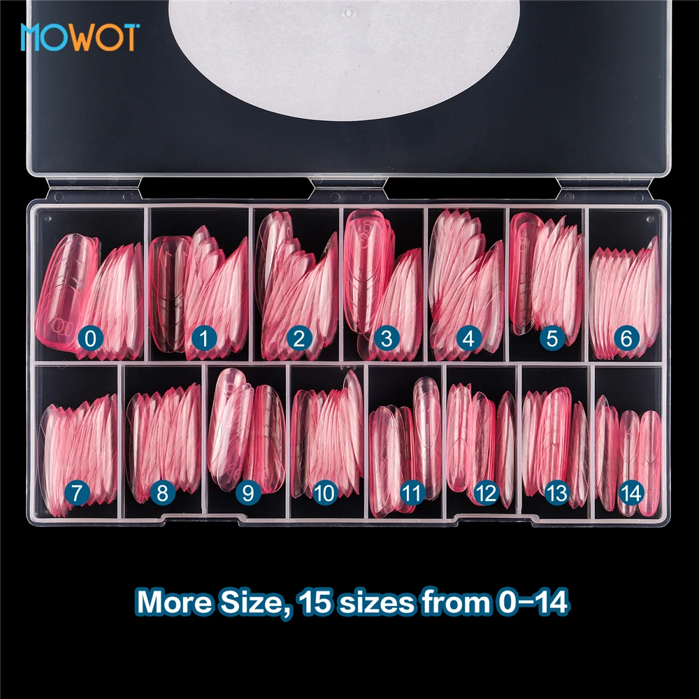 MOWOT Nuovo Rosa Trasparente Unghie Doppie Forme 150 pz Francese Acrilico Punte Per Unghie Finte Costruzione Rapida Stampi Per Gel UV Estensione Del Chiodo Forme Superiore